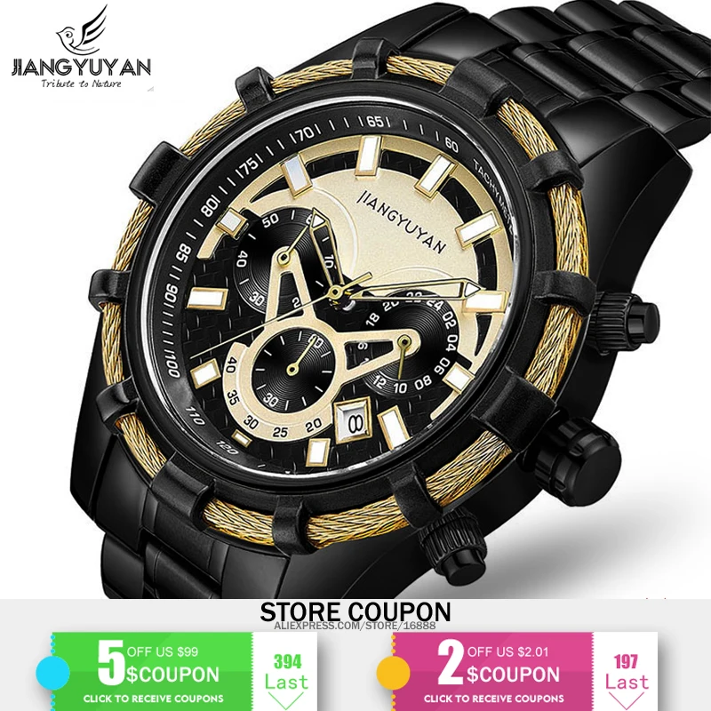 

Top Brand Men Watch Luxury Black Gold Watches Men Fashion Sport Quartz Watches Full Steel Waterproof Watch Relogio Masculino