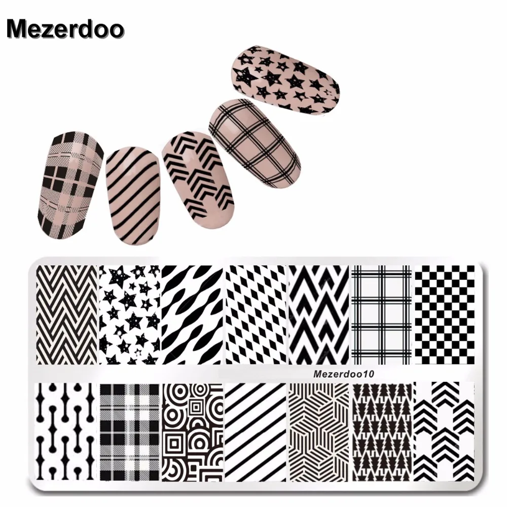 

Grid Stylish Checked Stamping Plates Stripe Nail Art Stamp Template Image Plate Stars Pattern DIY Decor Manicure Tool Mezerdoo10