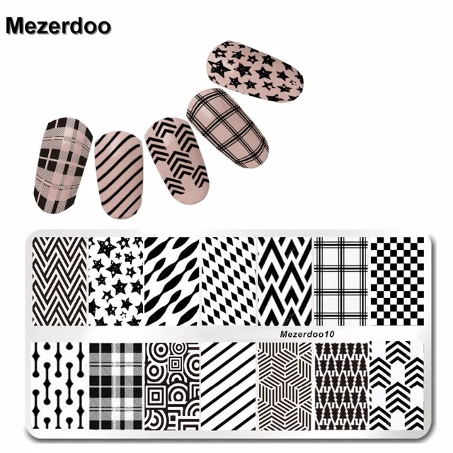 grid stylish checked stamping plates stripe nail art stamp template