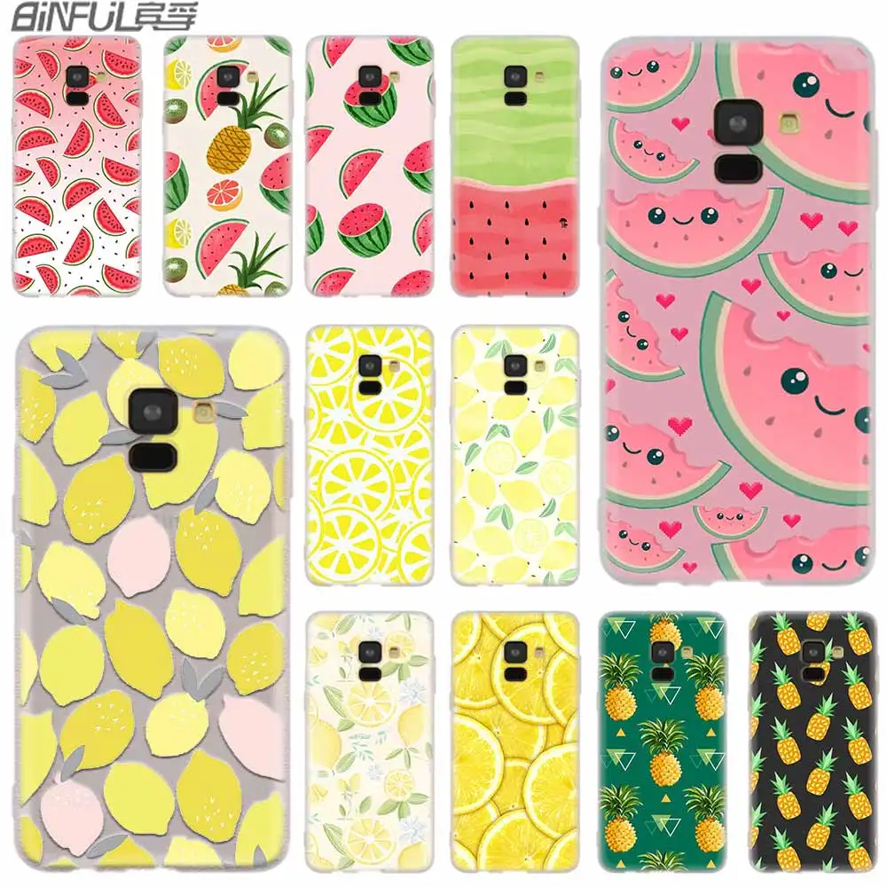 

Silicone case For Samsung Galaxy A6 A8 A9 A7 A5 A3 Plus 2018 2017 2016 2015 A6S Star Summer fruit lemon watermelon pineapple