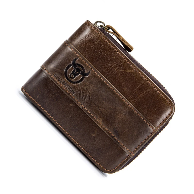 

Genuine Leather Short First Layer Leather Men Women Wallet Leisure Change License Card Slot Wallet Coin Card Zip Money Bag Purse