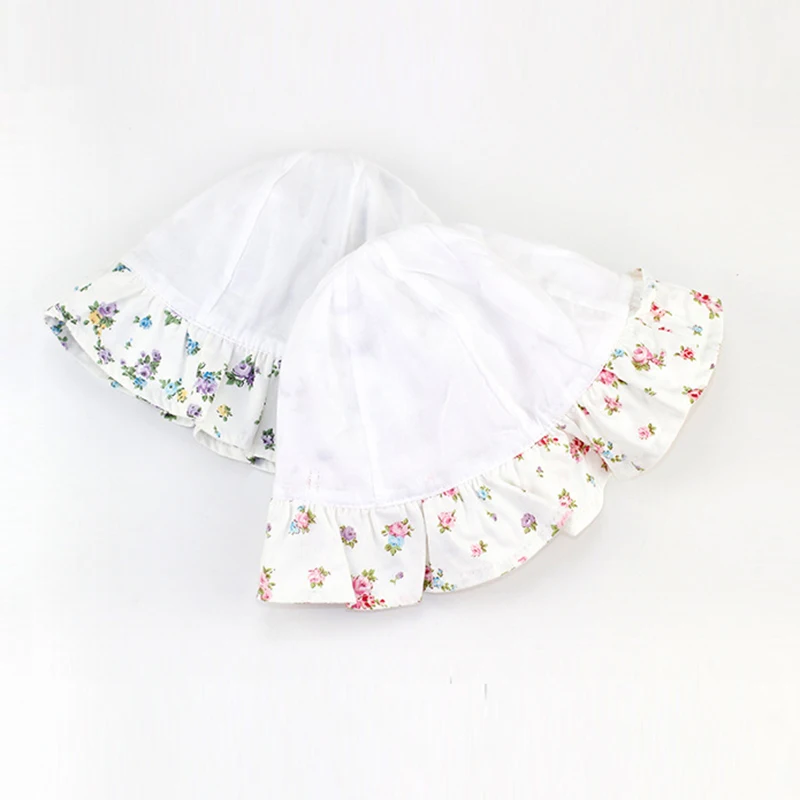 Flower Bow Baby Girls Hat Ruffles Floral Hat For Girls Cotton Lace Up Baby Fisher Hat Fashion Purple Pink Sun Caps Spring Summer (13)