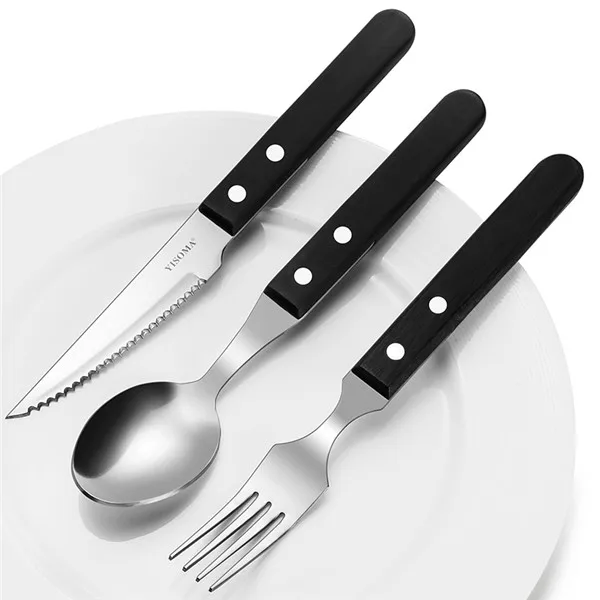 Ручка шикарный деревянный набор посуды из нержавеющей стали черный нож с палисандровой рукоятью вилка Посуда Столовые приборы Европейский Западный набор еды 3 шт - Цвет: 2