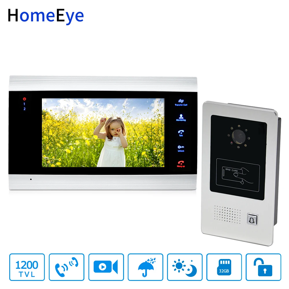 HomeEye 7'' Video Door Phone Video Door Bell 1200TVL Home Access Control System Waterproof RFID Motion Detection Touch Button HomeEye 7'' Video Door Phone Video Door Bell 1200TVL Home Access Control System Waterproof RFID Motion Detection Touch Button