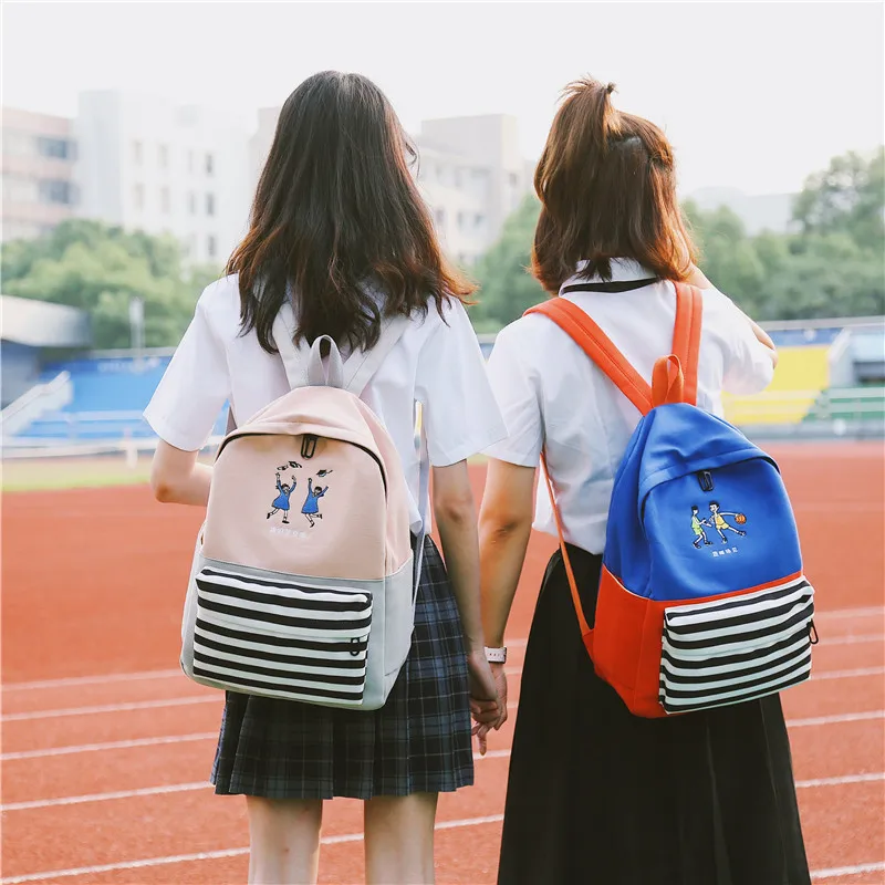 Menghuo School Backpacks for Teenage Girls Emboridery Women Canvas Backpack Female Cute Japan and Korean Backpack Travel BagsAMVA0180