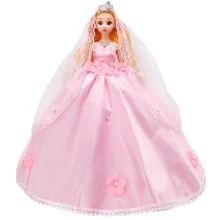 Свадебное платье принцессы для 30 см, кукольные аксессуары, 50 см, большая юбка, кружевное платье с вуалью и лепестками, подарок на день рождения, Кукольное кружевное платье