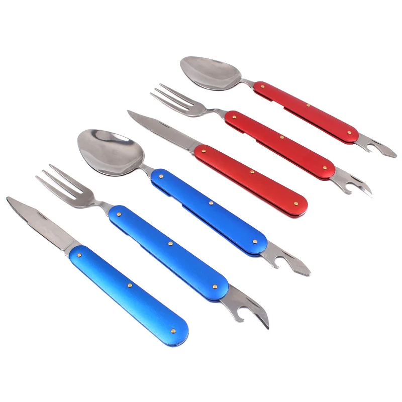 Outdoor tableware camping fork spoon set steel pocket knife spoon fork