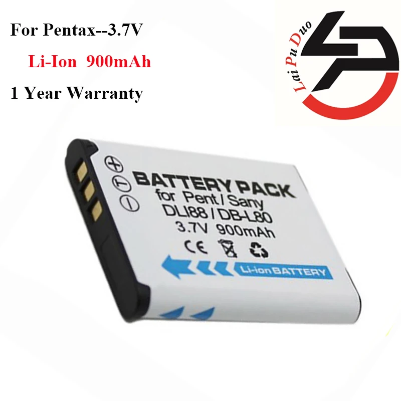 Высококачественный 900mAh Новый Сменный аккумулятор для Pentax D-LI88 Optio H90 P70 P80 W90 WS80 |