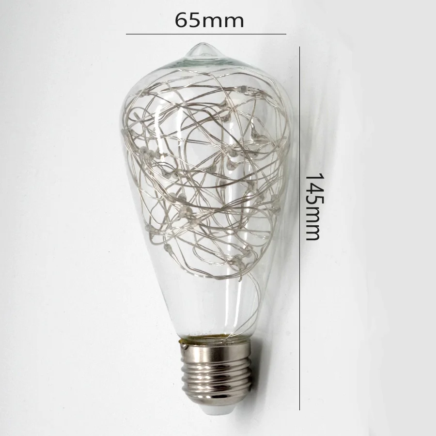 CF растут ST64 E26 E27 высокий коэффициент пропускания светодио дный лампочки-диммируемое прозрачное стекло Медный провод Stringlights 85~ 265 В 2 Вт с 30 светодио дный s