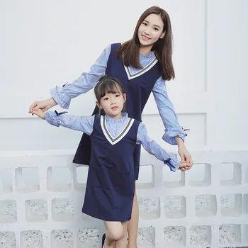 

Mother and Daughter Dress Spring Autumn Korean Striped Dress for Baby Girls Family Look Fashion Long Sleeve Patchwork Dress 3-9Y