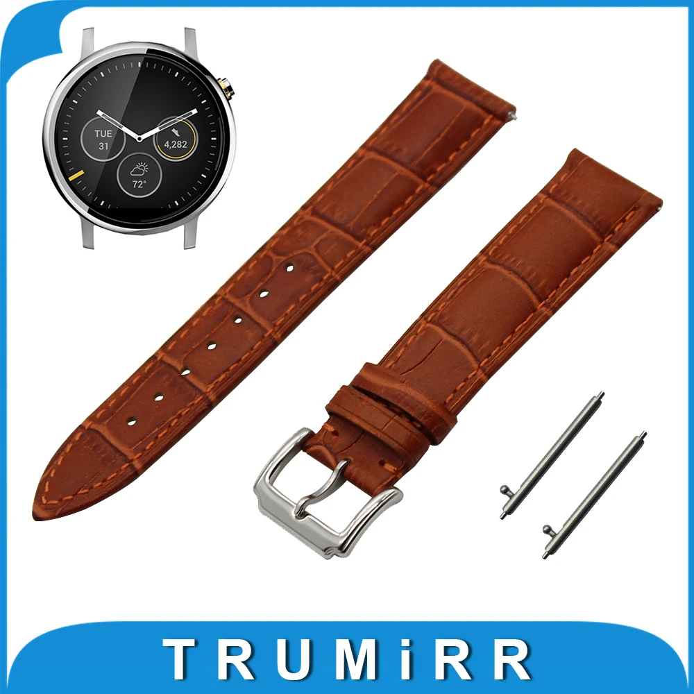 

22mm First Layer Genuine Leather Watch Band Quick Release Strap for Moto 360 2 46mm 2015 Replacement Wrist Belt Bracelet Black