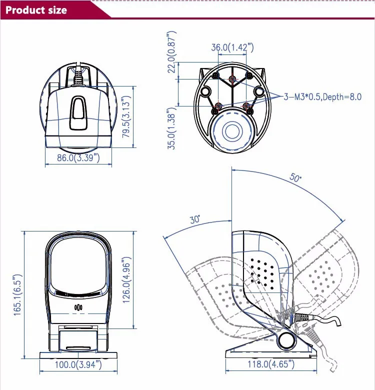 Zebex Z-6170 Hands-Free Laser Omnidirectional Barcode Scanner Desktop Bar Code Reader Five scan directions 20 lines portable printer scanner