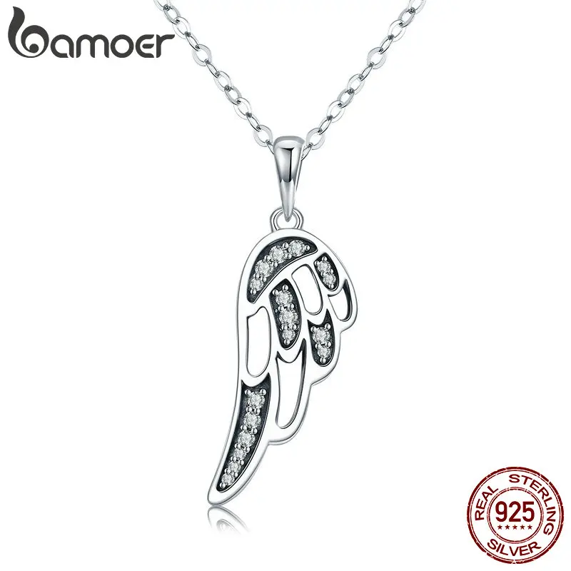 

BAMOER Hot Sale Genuine 100% 925 Sterling Silver Fairy Wings Feather Pendant Necklaces for Women Sterling Silver Jewelry SCN225