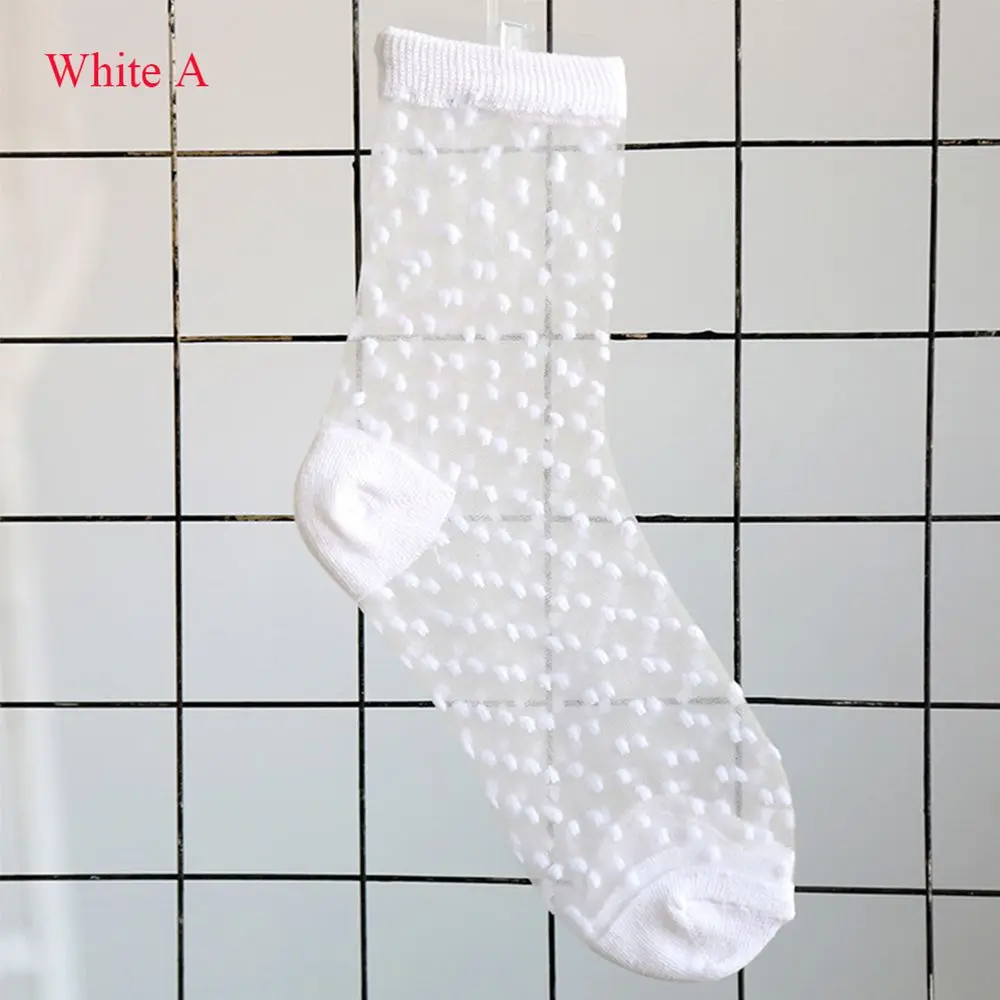 1 pair New Sheer Mesh Glass Silk Socks Ultrathin Transparent Stretch Elasticity Lace Net Yarn Thin Summer Socks For Women - Color: white A