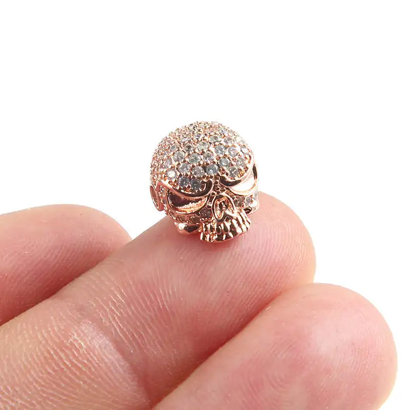 

Copper Cu Rhinestone Skull Big Hole Spacer Beads For Bracelet Making Jewelry Findings DIY Handmade Craft