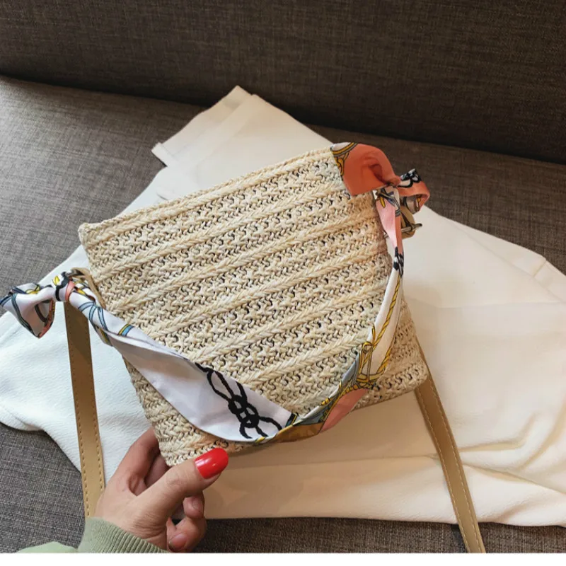 

Woven Circle Bohemia Beach Handbag Wicker Bag Boximiya Holiday Silk scarf totes Straw Bag Women's Summer Rattan Bag Handmade
