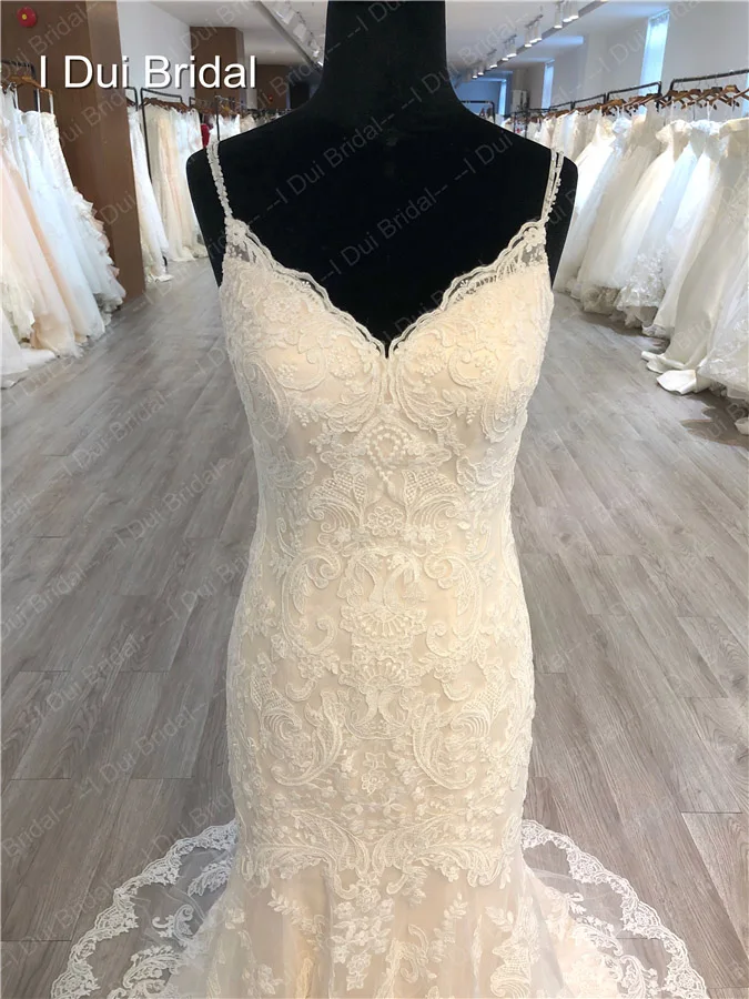 Спагетти ремень Съемный Тюль юбка свадебное платье кружева аппликация, свадебное платье