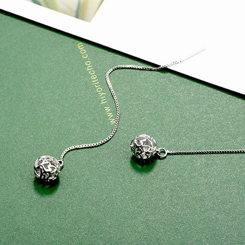 925 серебряные полые шарики Подвесные серьги женские длинные цепи уха проволочная