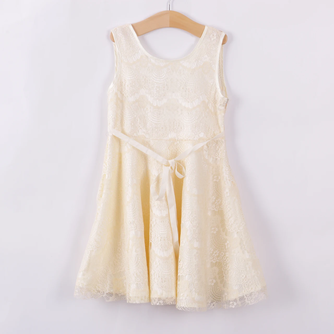Summer New Cute Kid Girls Princess Baby Girls Yellow Lace Floral Sleeveless Dress Sweet Kid Girls Formal Party Dress 2-11Y
