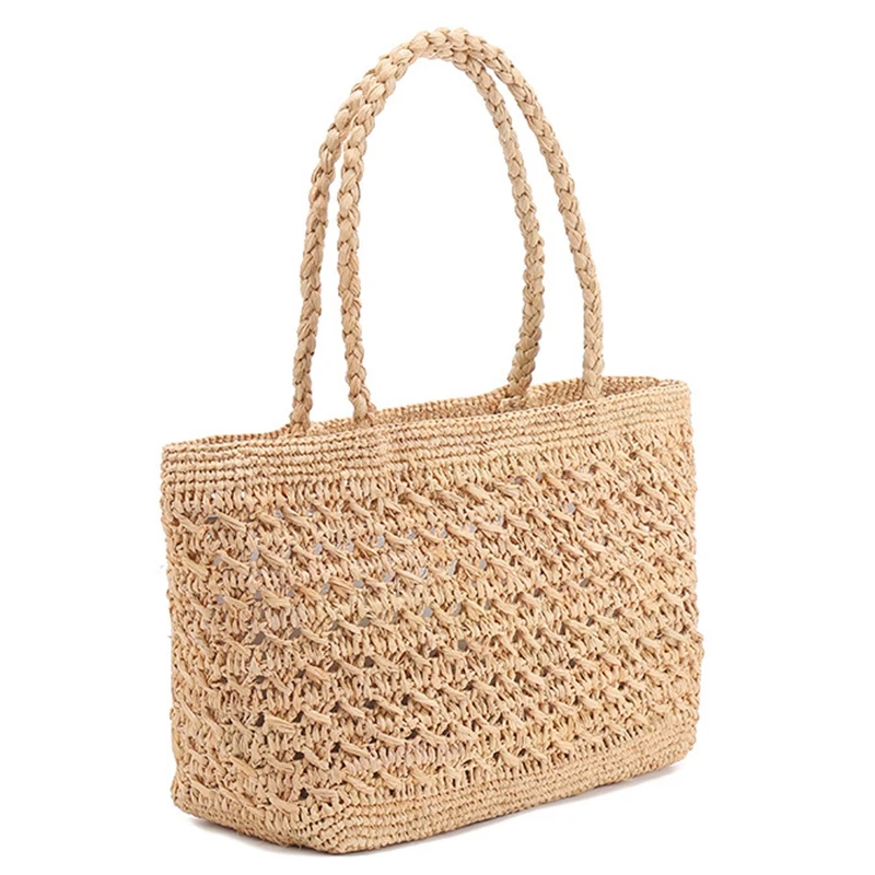 

Women Handbag Summer Beach Tote Bag Handmade Rattan Woven Handbag Vintage Straw Knitted Messenger Big Large Bag Natural