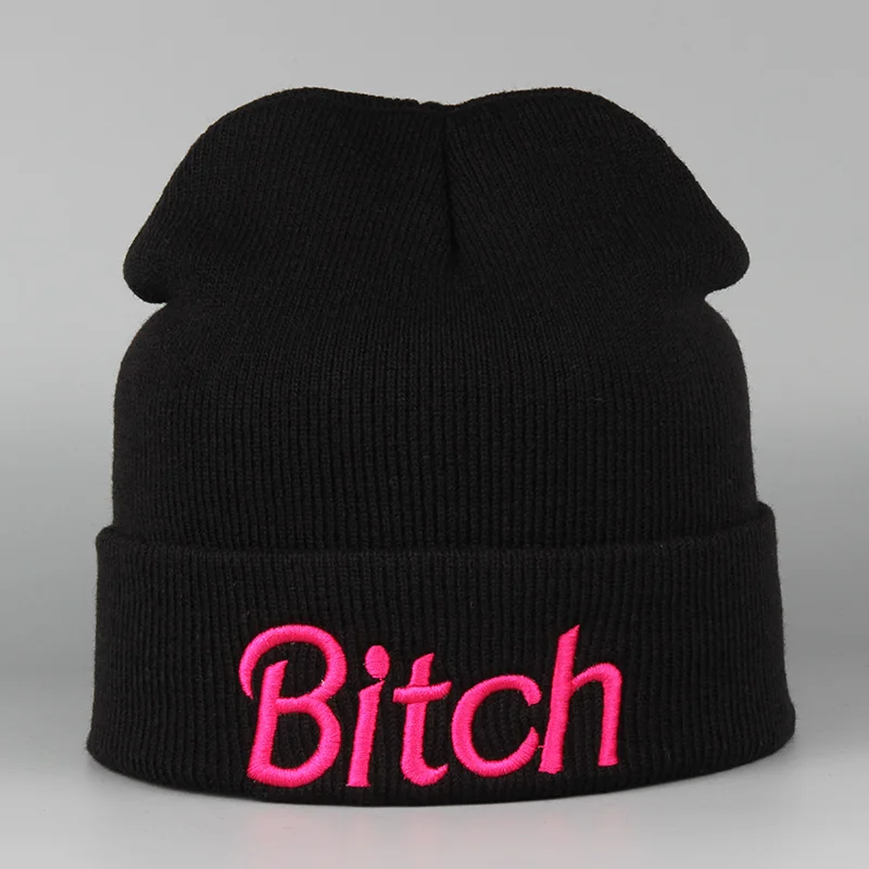 

2016 Winter Women Hat With Letters Punk Cap For Women Acrylic Knitted Winter Hats Solid Color Hip Hop Skullies & Beanies