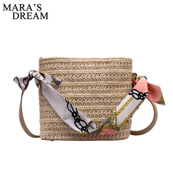 

Mara's Dream 2019 New Small Bag Korean Fashion Straw Bucket Bag Wild Girl Silk Scarf Portable Bag