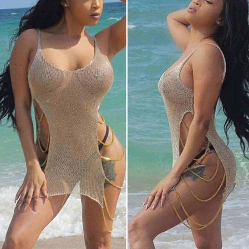 

Womens Sexy Mesh Swimwear Summer Beach Dress Chain Bikini Cover Up Women Mesh Bikini Tops Swimwear Bathing Suit Beach Dress