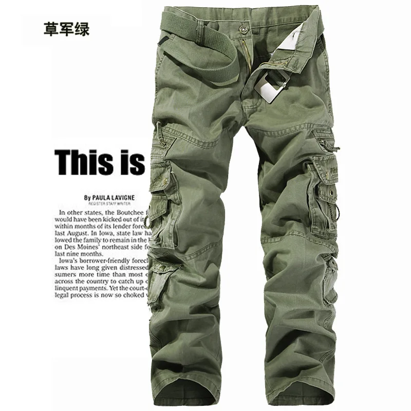 

Men's Casual Pants Europe Spring Summer Multi-Pocket Cotton Washing Overalls Large Size Men's Pants
