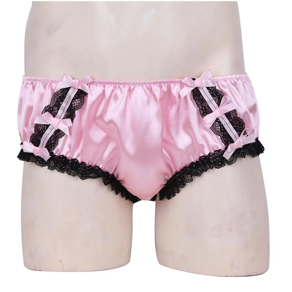 Mens Lingerie Sissy Crossdresser Panties Shiny Erotic Gay Underwear Floral Lace Satin Boxers Shorts G-String Sexy Briefs mens underwear