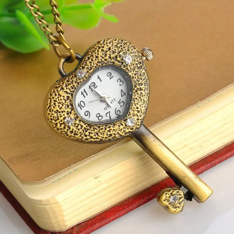 Карманные часы кварцевые персональный Античный ключ форма горный хрусталь бронзовые ключи креативное украшение кулон вечерние Ретро винтажный Шарм