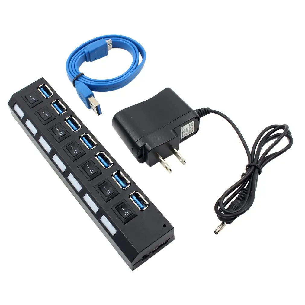 

USB 3.0 Hub High Speed with Separate Seven Ports Compact Lightweight Power Adapter Hub with Power Supply