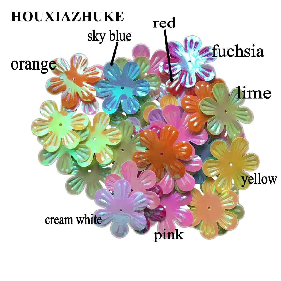 

32 mm cream mixed colors six petals sequin flowers 400 pcs per lot for dance dress decoration