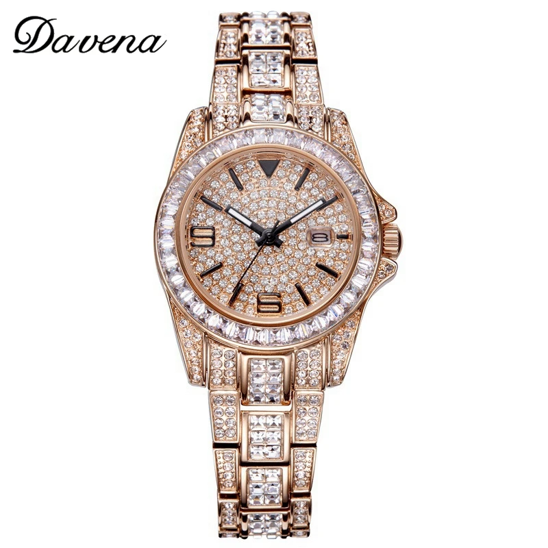 

New Bling Crystal Women Dress Rhinestone Watches Fashion Casual Japan Quartz Watch Hot Sale Luxury Brand Davena 60313 Clock Gift