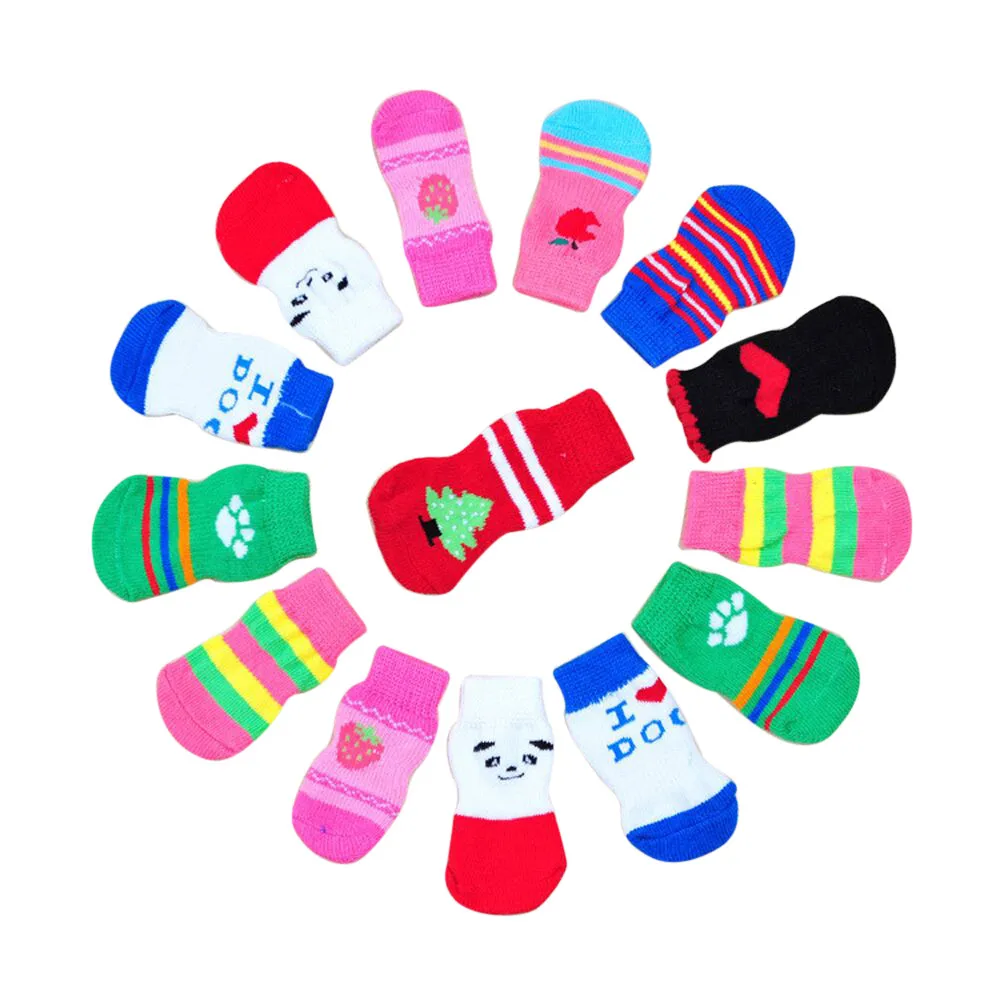 

Newest Fashion 4Pcs Cute Puppy Dogs Pet Knits Socks Anti Slip Skid Bottom free shipping Levert Dropship dig698
