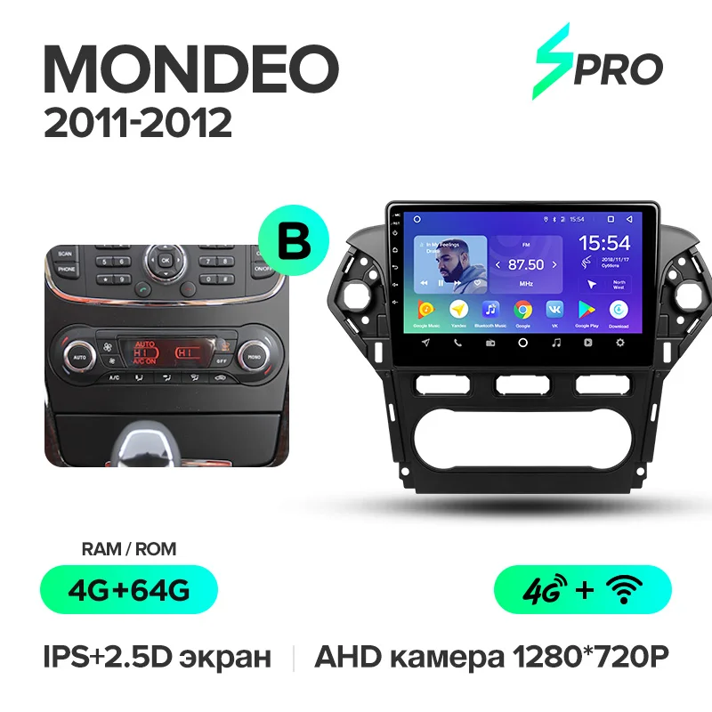 TEYES SPRO Штатная магнитола для Форд Мондео 4 Ford Mondeo 4 2010 2011 2012 2013 Android 8.1, до 8-ЯДЕР, до 4+ 64ГБ 32EQ+ DSP 2DIN автомагнитола 2 DIN DVD GPS мультимедиа автомобиля головное устройство - Цвет: Mondeo 11-12 64G B