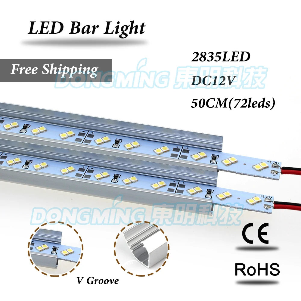 220V 5W 72 LED Bar Strip Lights 2835 SMD 0.5m Aluminum Hard V Tube Rigid Lamp 