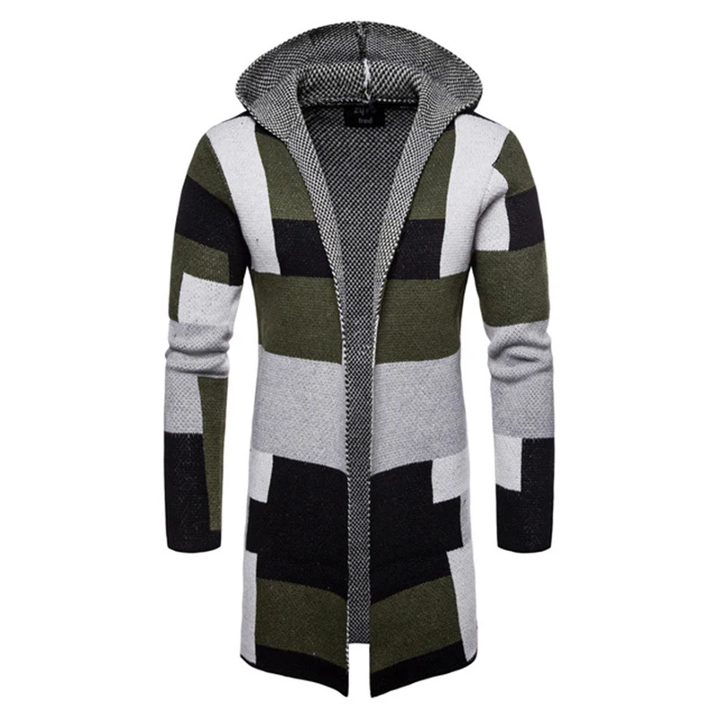 

New Fashion Mens Cardigan Sweaters Casual Long Coat Autumn Hooded Knitted Sweaters Sweatercoats Male Embroidery Cardigan