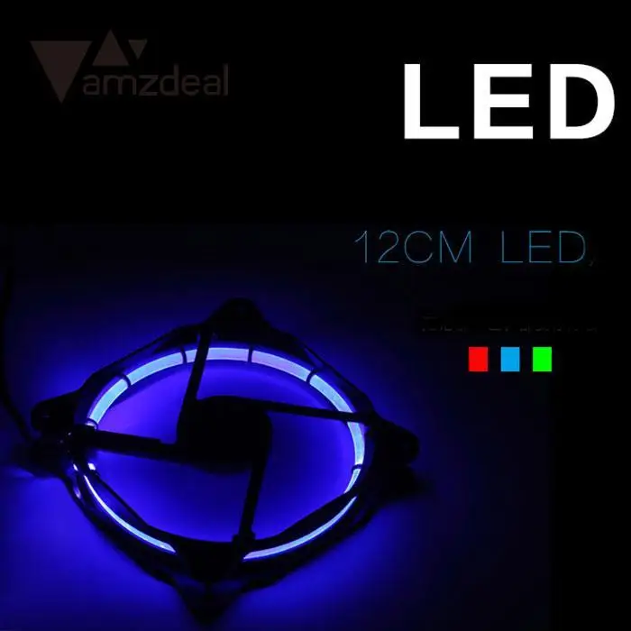 

amdeal Computer cool fan Laptop 120mm LED Fan Guide Ring Plastic DC 12V Red/Blue/Red/Green Light Computer Case Cooling Cool Fan