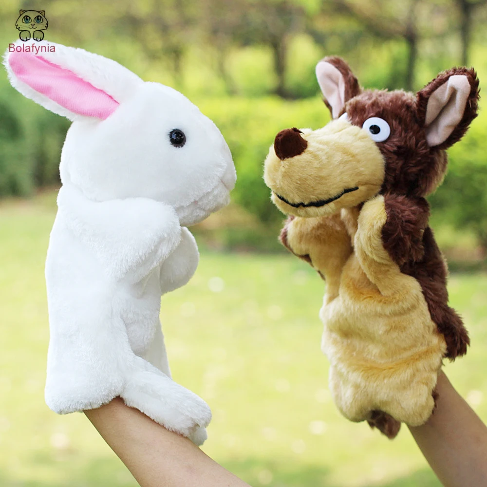 BOLAFYNIA Children Stuffed Toy White Rabbit and the Wolf story kids doll plush baby Hand PUPPETS toys Christmas birthday gift