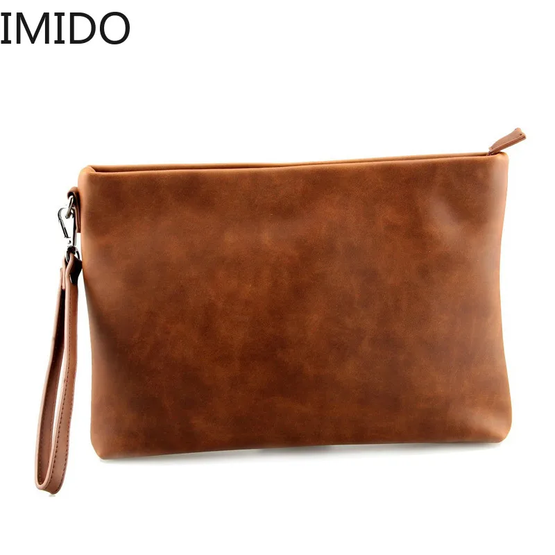 

IMIDO New Casual Crazy Horse PU Leather Men's Envelope Clutch Business Men Clutch Solt Leather Large Capacity Hand Bags For Male