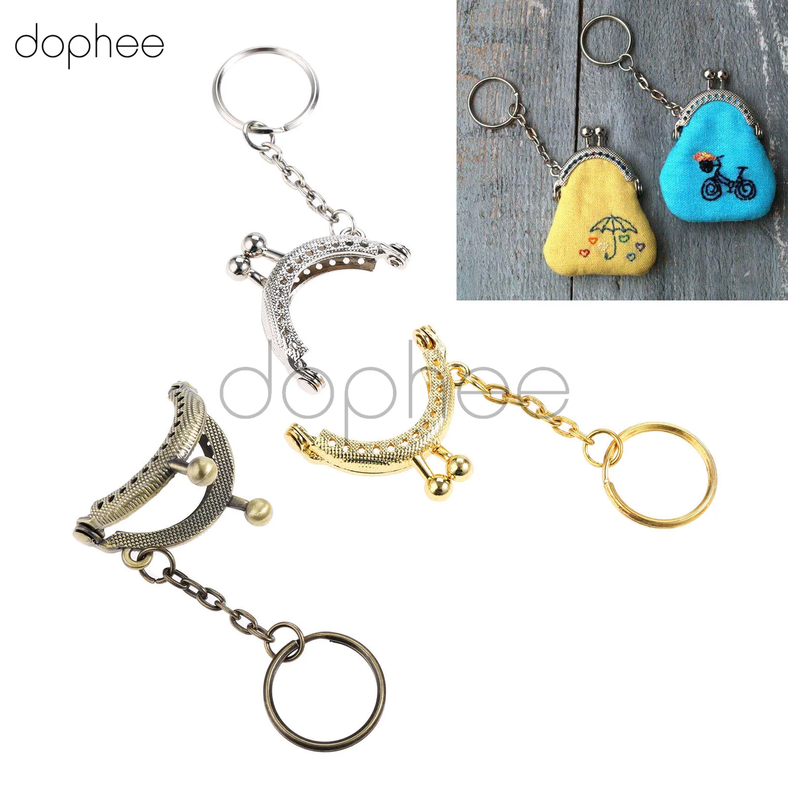 

dophee 5pcs 4cm Arch Purse Coin Bag Stylish Metal Frame 3 Colors with Key Chain For Purse Lady Handbag