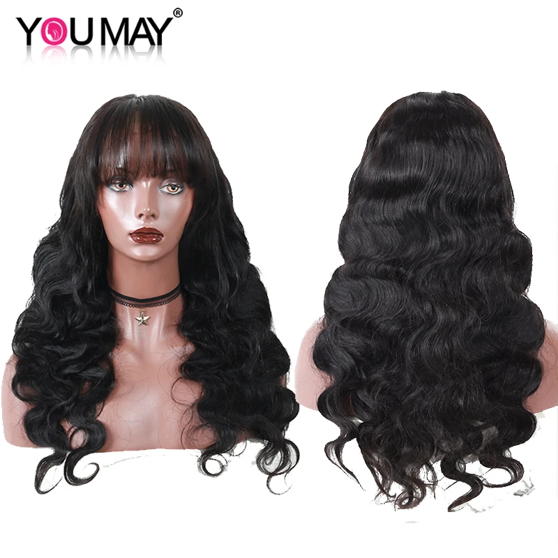 US $96.35 13x6 Lace Front Human Hair Wigs With Bangs For Women 180 Fake Scalp Brazilian Body Wave 360 Lace Frontal Wigs Remy Full You May