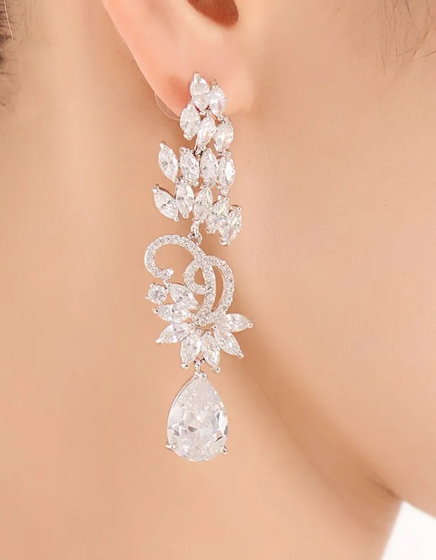 Jonnafe Gorgeous Design AAA Zircon Crystal Women Long Earrings Bridal Wedding Accessories Drop Earrings