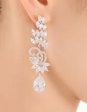 Jonnafe Magnífico Diseño AAA + Circón Cristal de Las Mujeres Pendientes Largos Accesorios de La Boda Nupcial Pendientes de Gota