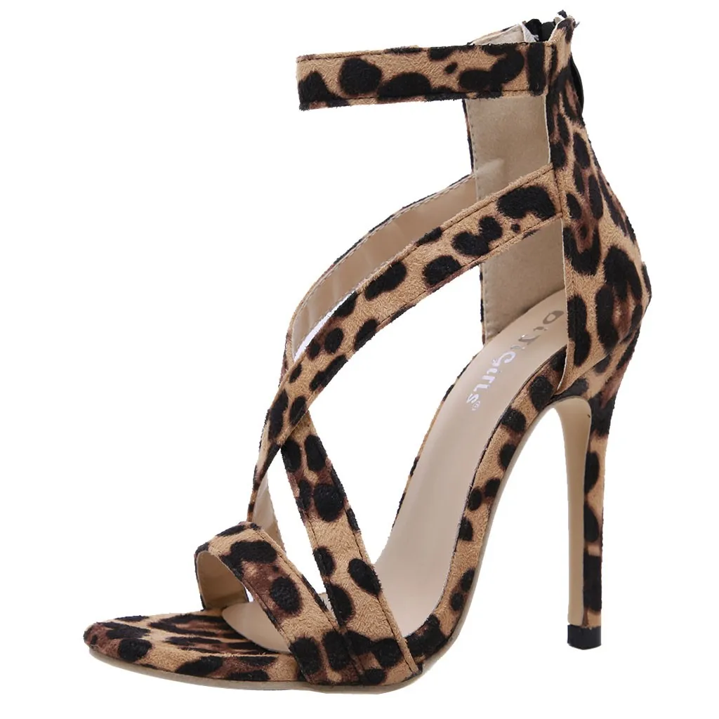 

Women Sexy Ankle Strap Zipper Leopard Dress Stiletto High Heels Peep Toe Sandals fashion British Wind Thin Heel Outdoor Apr 25