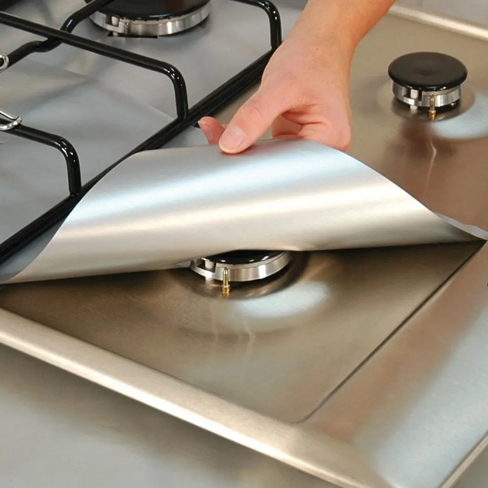 

4Pcs/lot Stovetop Protector-Cooks Innovations Aluminum Foil Reusable Gas Stove Protector Pad-Silver(00271)