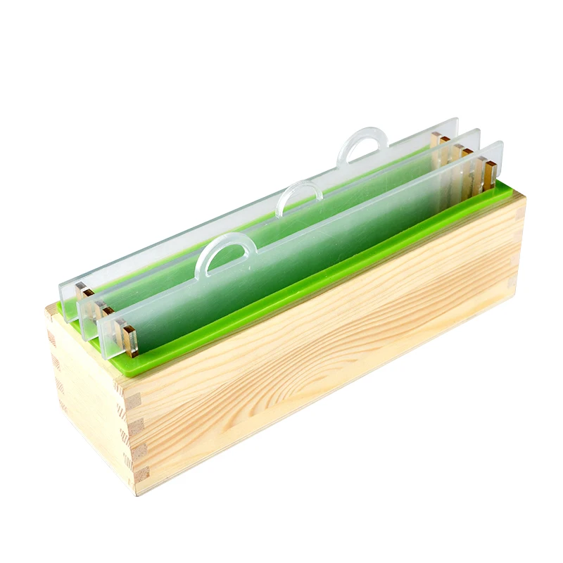 

Silicone Render Soap Mold Set Rectangle Loaf Mould with Wood Box and Transparent Vertical Acrylic Clapboard DIY Handmade Soap