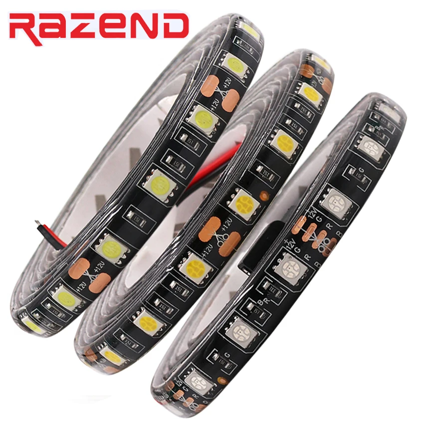 

SMD 5050 LED Strip Black PCB led Tape light waterproof 5M 60Leds/m warm white / Cool white / blue / RGB DC12V Free Shipping