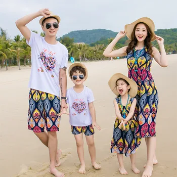 

Family matching clothes father mother daughter son mom mommy and me clothes beach dress tshirts pants couple family look wear 23