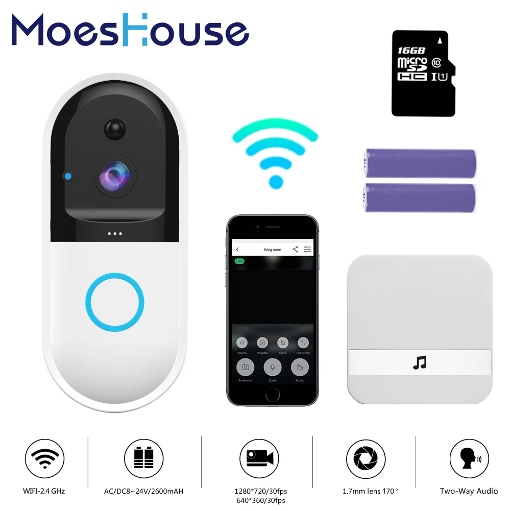 

Smart WiFi Video Doorbell Camera 720P Real-Time Video Two-Way Talk Household Night Vision PIR Motion Detection Small Size